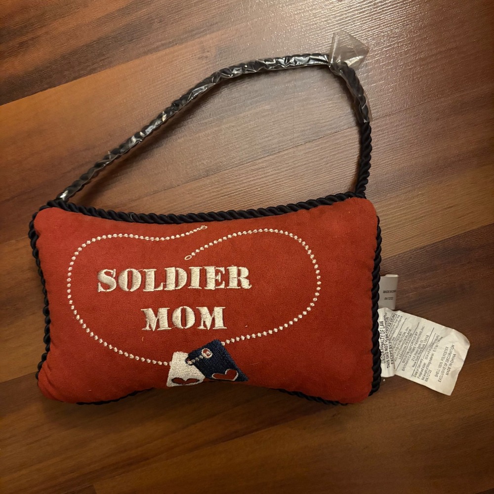 Soldier Mom Decorative Pillow Red Heart Patriotic Military Home Decor Accent